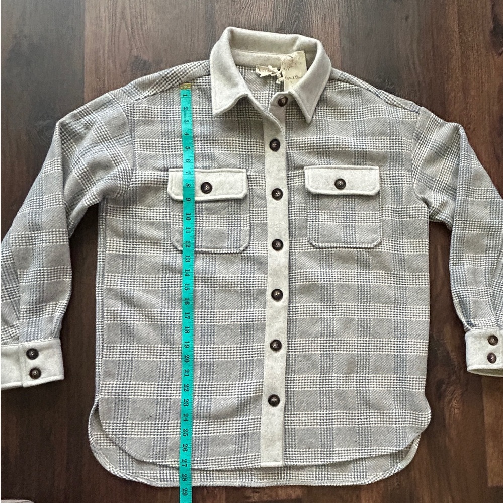 Hem & Thread Plaid Shacket Jacket Gray Cream Butt… - image 7